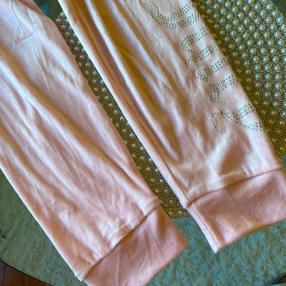 Juicy Couture Light Lola Pink Velour Velvet Lounge Pajama Set Bling Sleep M S - Picture 4 of 4